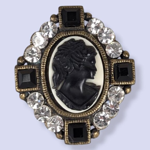 Jewelry - Vintage Dark Rhinestone Cameo Brooch
